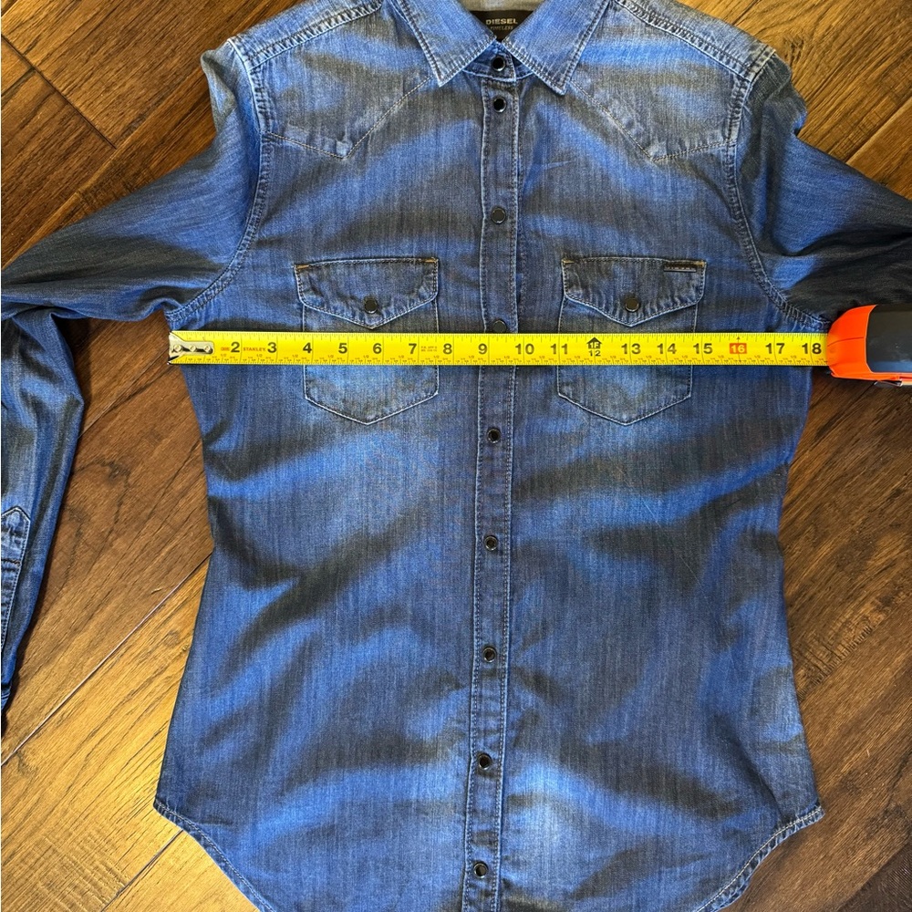 Diesel Timeless Denim Button Down Shirt Western Snap Blue Size S - Picture 3 of 11